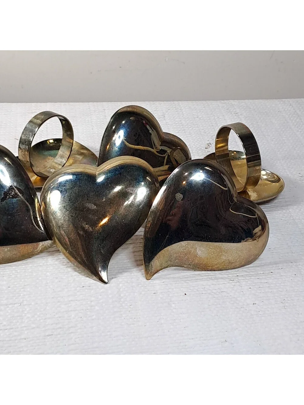 Heart napkin ring holders metal set 6 brass silver Valentine's Day love modern
